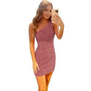 BLVD COLLECTION ONE SHOULDER PINK METALLIC DRESS SIZE SMALL